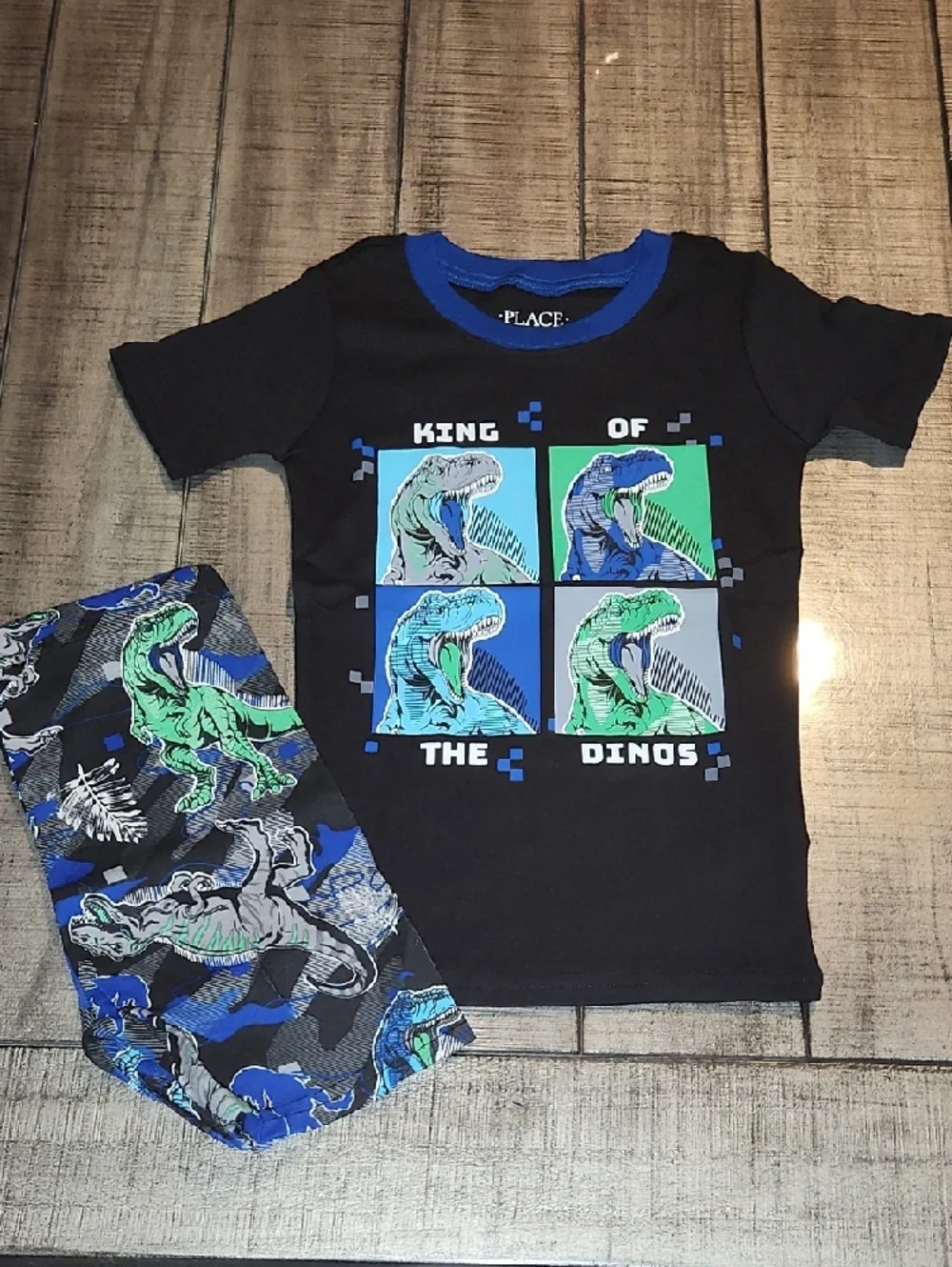 NIP The Children's Place Black, Blue & Green 'King of the Dinos' Pajama Set